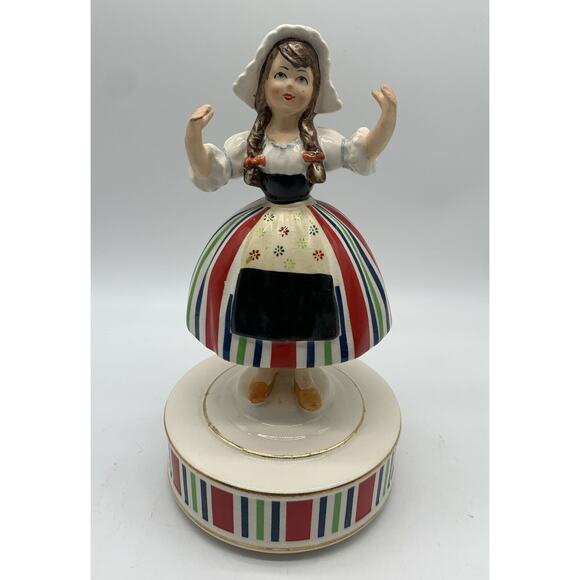 Vtg Schmid Dutch Girl Musical Figurine Tip To Through The Tulips Plays Crazing - Picture 1 of 7